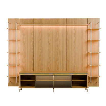 Rack com Painel para TV até 85" 11 Prateleiras e LED Lincoln Float 291cm – Carvalho c/ Champanhe