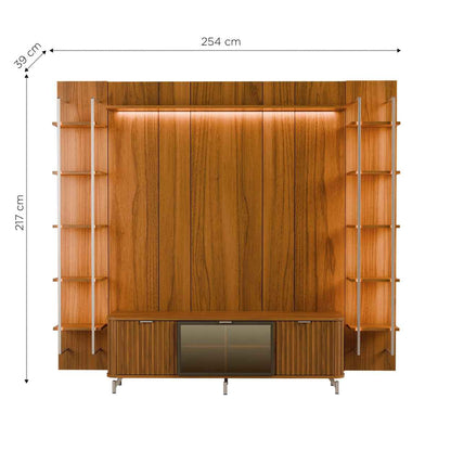 Rack com Painel para TV até 85" 11 Prateleiras e LED Neon Float 254cm - Canella c/ Champanhe