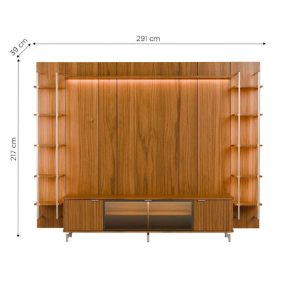 Rack com Painel para TV até 85" 11 Prateleiras e LED Neon Float 291cm - Canella c/ Champanhe