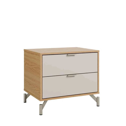 Mesa de Cabeceira 2 Gavetas Altis 60 cm - Off White Fosco c/ Carvalho - Champanhe