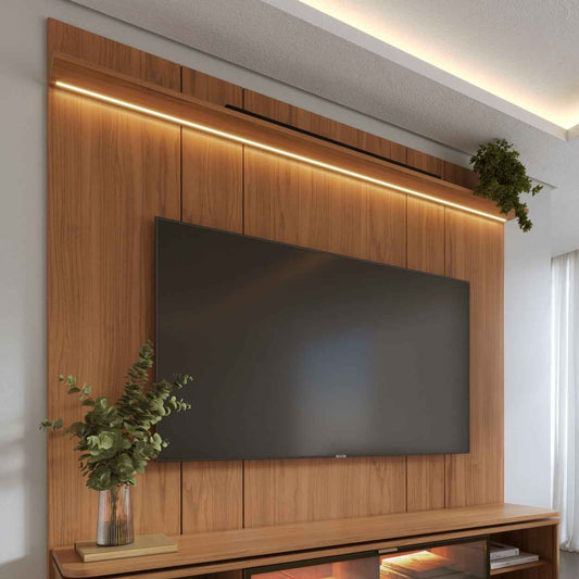 Painel para TV Até 85” com Prateleira e LED Neon Float 215 cm - Canella