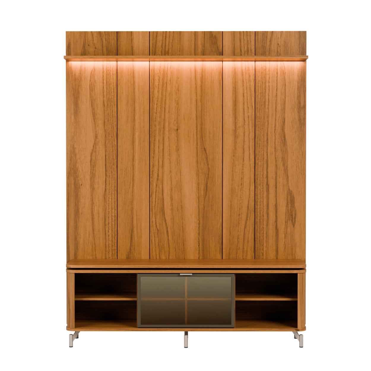 Rack com Painel para TV até 85" 1 Prateleira 1 Porta Vidro Reflecta e LED Lincoln Float 178cm - Canella c/ Champanhe