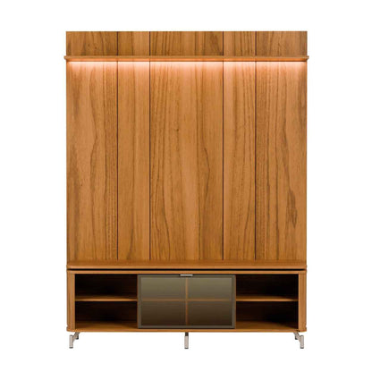 Rack com Painel para TV até 85" 1 Prateleira 1 Porta Vidro Reflecta e LED Lincoln Float 178cm - Canella c/ Champanhe