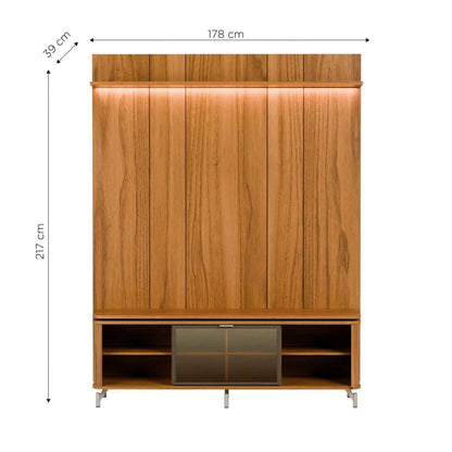 Rack com Painel para TV até 85" 1 Prateleira 1 Porta Vidro Reflecta e LED Lincoln Float 178cm - Canella c/ Champanhe