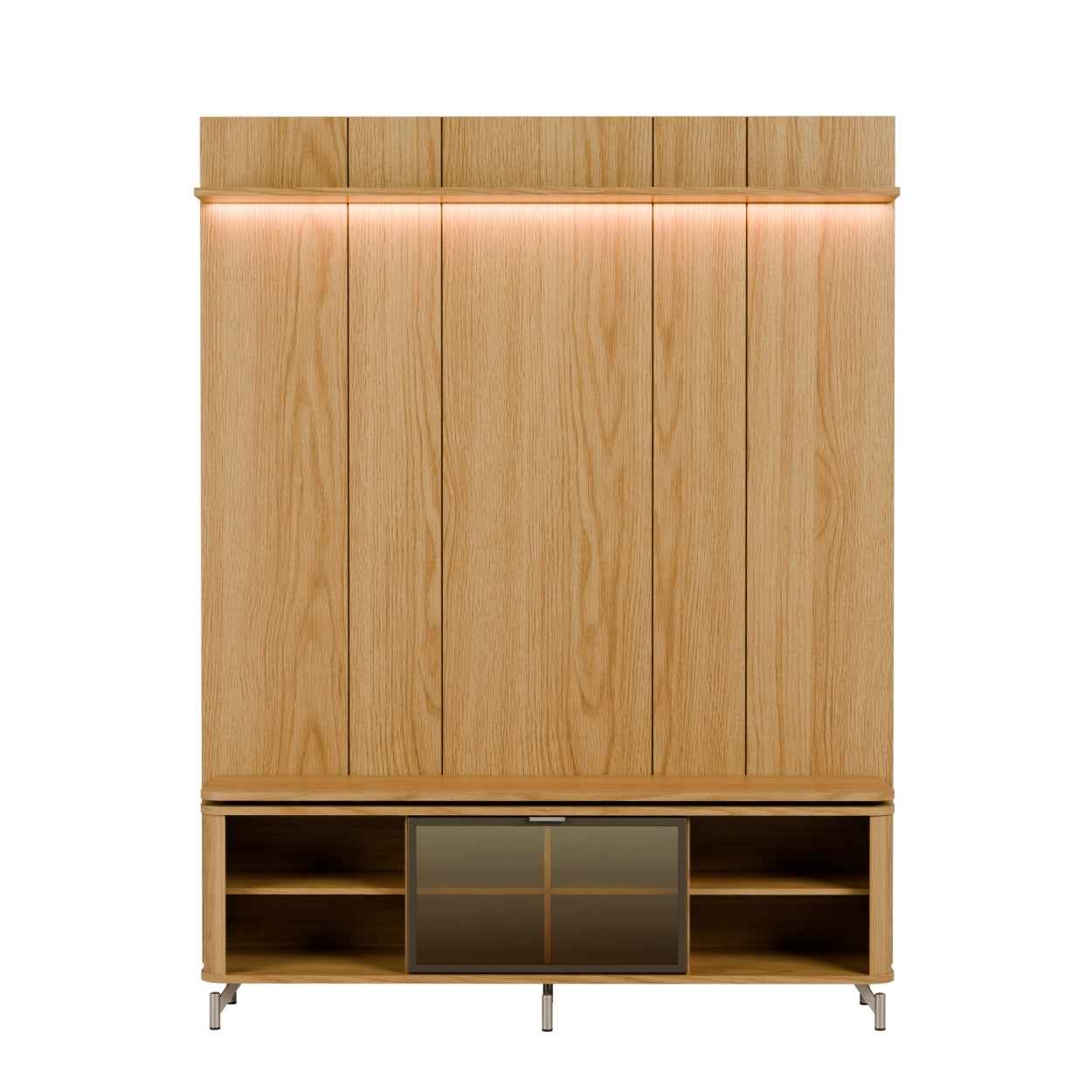 Rack com Painel para TV até 85" 1 Prateleira 1 Porta Vidro Reflecta e LED Lincoln Float 178cm – Carvalho c/ Champanhe
