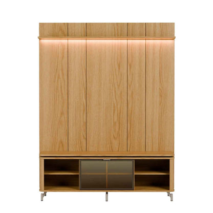 Rack com Painel para TV até 85" 1 Prateleira 1 Porta Vidro Reflecta e LED Lincoln Float 178cm – Carvalho c/ Champanhe