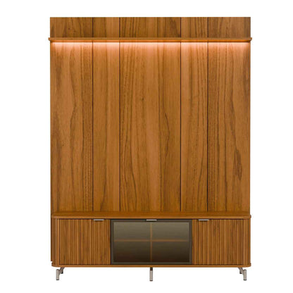 Rack com Painel para TV até 85" 1 Prateleira 1 Porta Vidro Reflecta e LED Neon Float 178cm - Canella c/ Champanhe