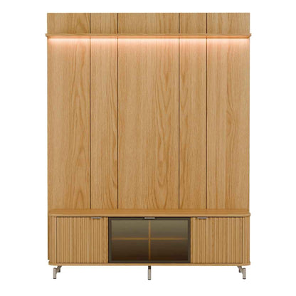 Rack com Painel para TV até 85" 1 Prateleira 1 Porta Vidro Reflecta e LED Neon Float 178cm – Carvalho c/ Champanhe
