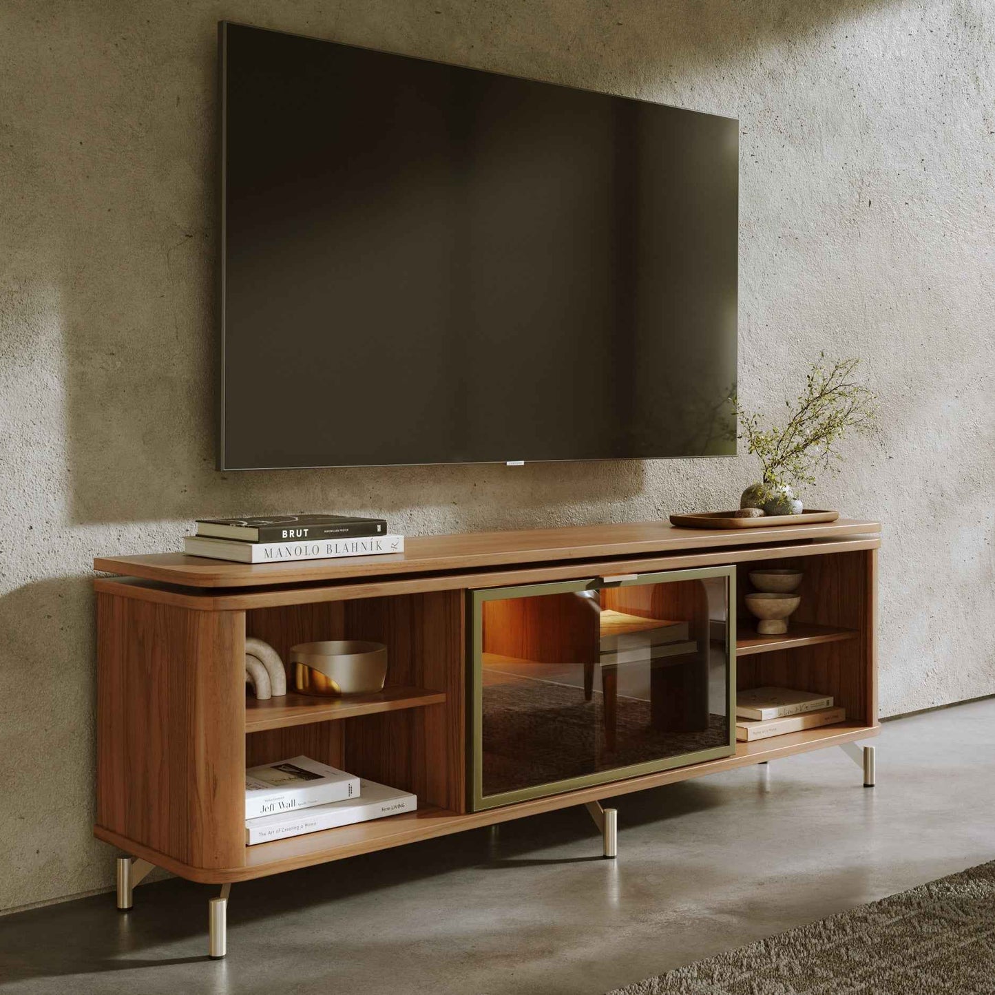 Rack para TV Até 85” 1 Porta com Vidro Reflecta e LED Lincoln Float 169 cm