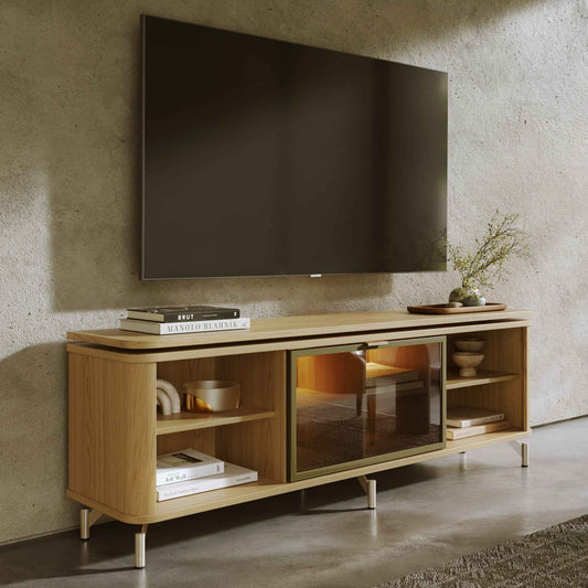 Rack para TV Até 85” 1 Porta com Vidro Reflecta e LED Lincoln Float 169 cm