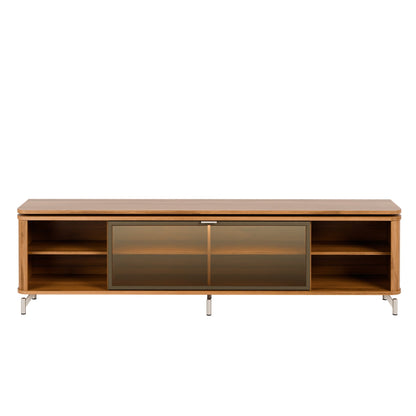 Rack com Painel para TV até 85" 1 Prateleira 1 Porta Vidro Reflecta e LED Lincoln Float 215cm - Canella c/ Champanhe