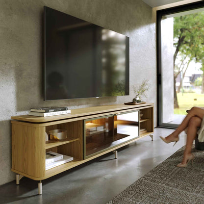 Rack para TV Até 85” 1 Porta com Vidro Reflecta e LED Lincoln Float 212 cm