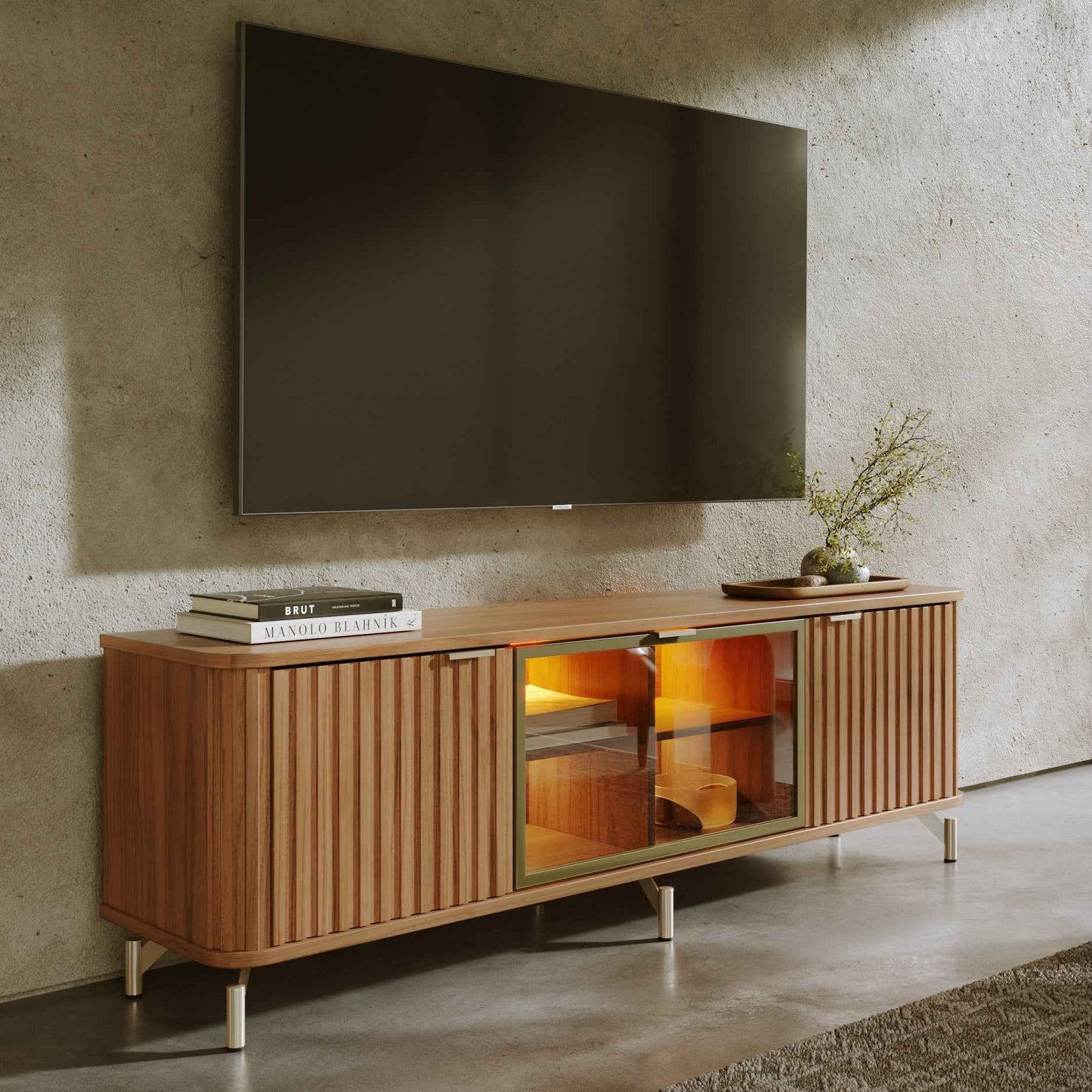 Rack para TV Até 85” 3 Portas com Vidro Reflecta e LED Neon Float 169 cm