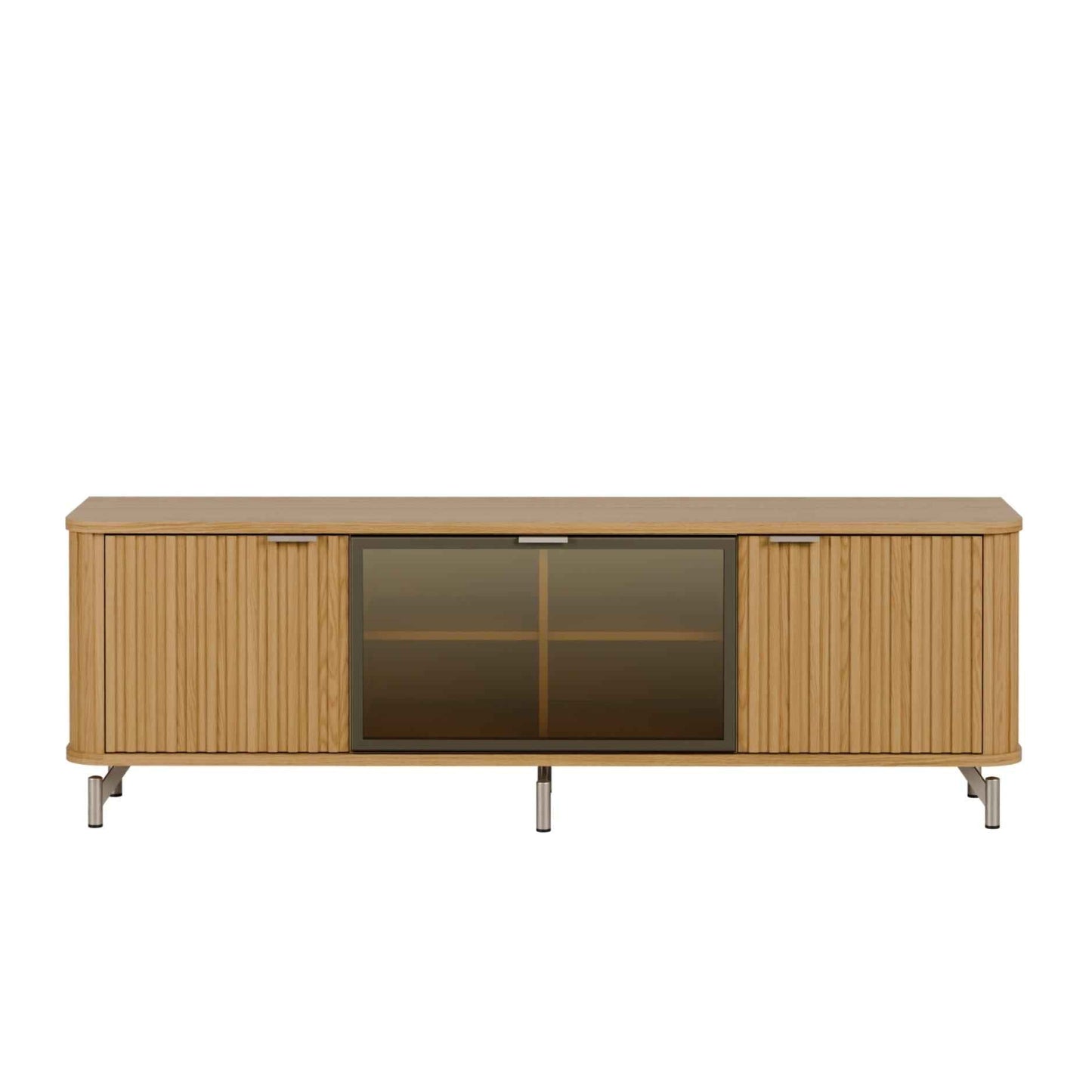 Rack com Painel para TV até 85" 11 Prateleiras e LED Neon Float 254cm – Carvalho c/ Champanhe