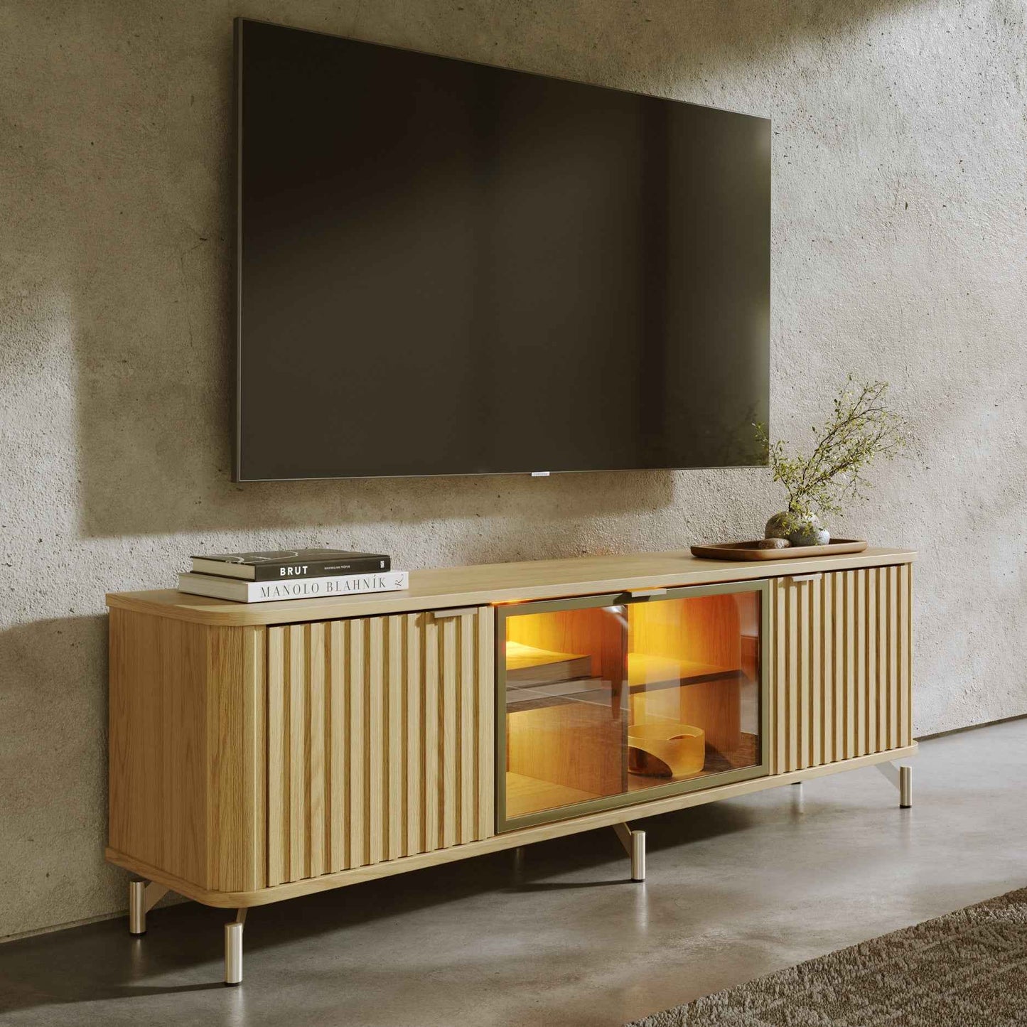 Rack para TV Até 85” 3 Portas com Vidro Reflecta e LED Neon Float 169 cm