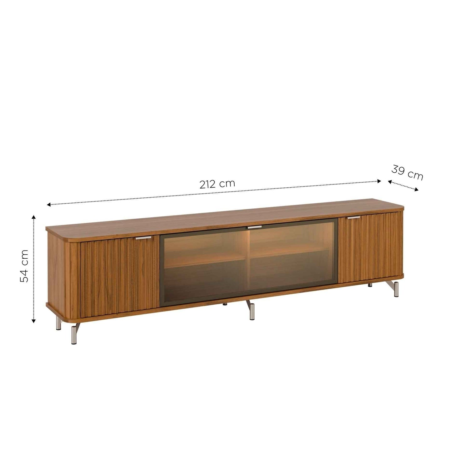 Rack para TV Até 85” 3 Portas com Vidro Reflecta e LED Neon Float 212 cm