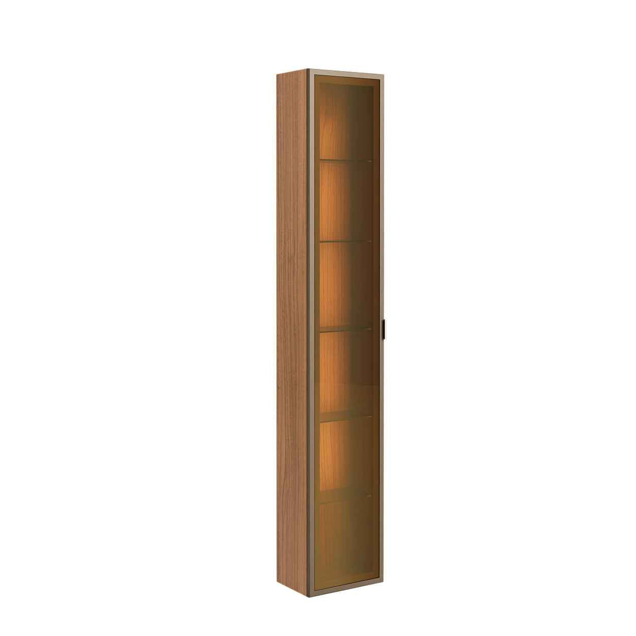 Rack com Painel para TV até 85" 2 Cristaleiras Vidro Reflecta e LED Lincoln Float 291cm – Canella c/ Champanhe