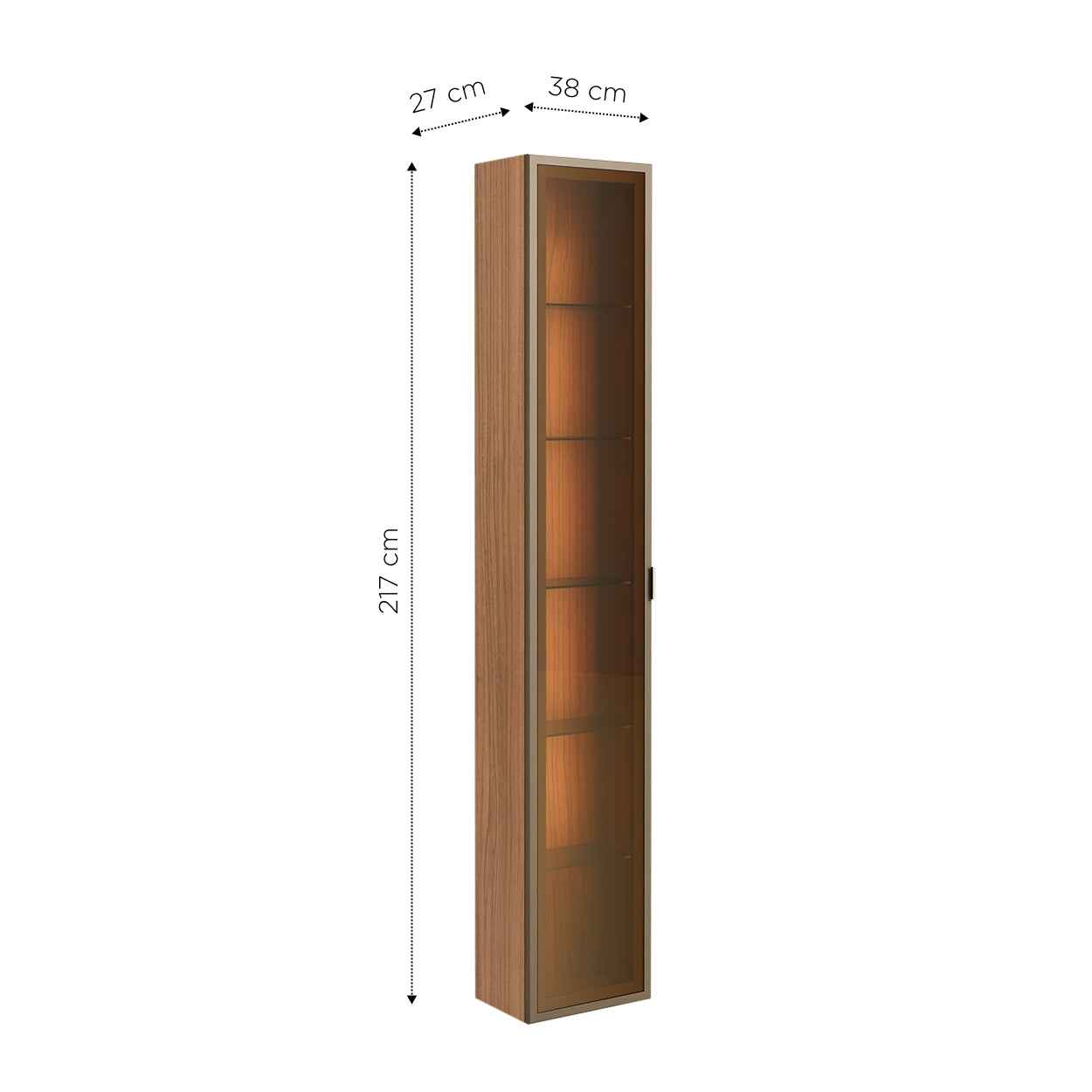 Rack com Painel para TV até 85" 2 Cristaleiras Vidro Reflecta e LED Lincoln Float 291cm – Canella c/ Champanhe