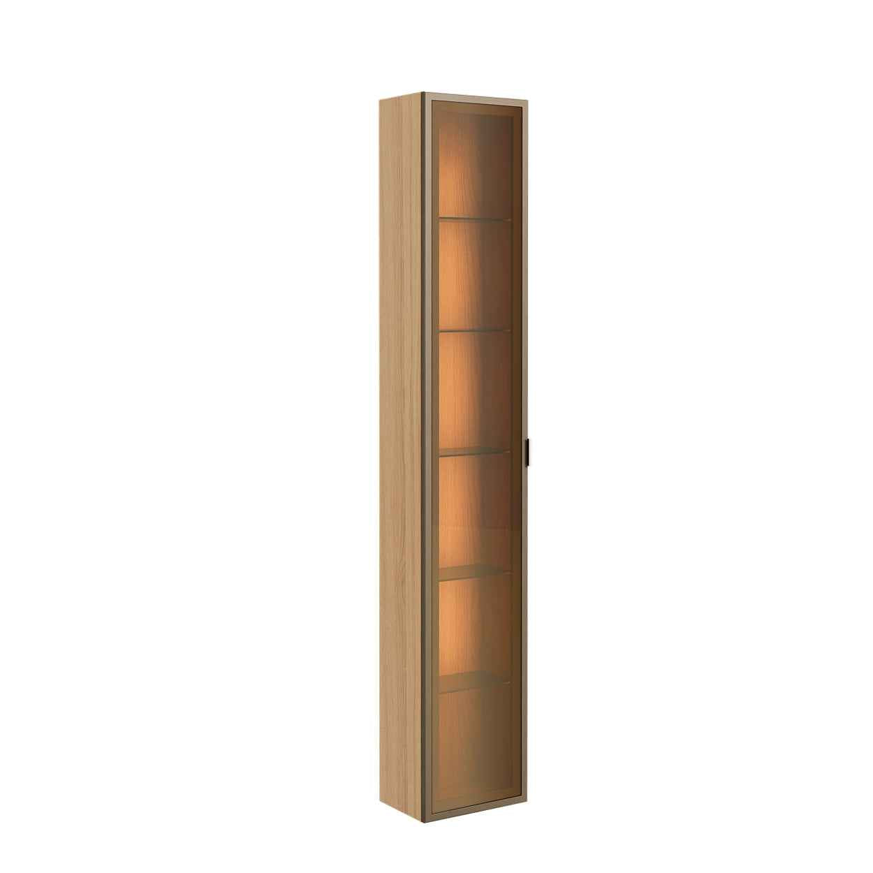 Rack com Painel para TV até 85" 2 Cristaleiras Vidro Reflecta e LED Lincoln Float 291cm – Carvalho c/ Champanhe