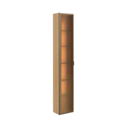 Rack com Painel para TV até 85" 2 Cristaleiras Vidro Reflecta e LED Neon Float 291cm – Carvalho c/ Champanhe