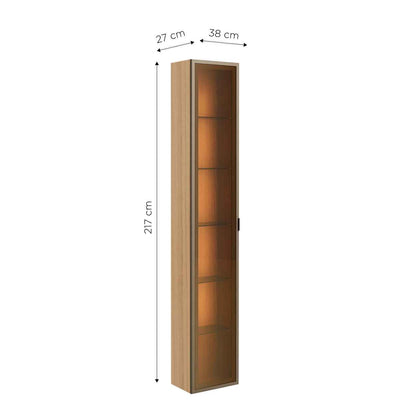 Rack com Painel para TV até 85" 2 Cristaleiras Vidro Reflecta e LED Lincoln Float 291cm – Carvalho c/ Champanhe